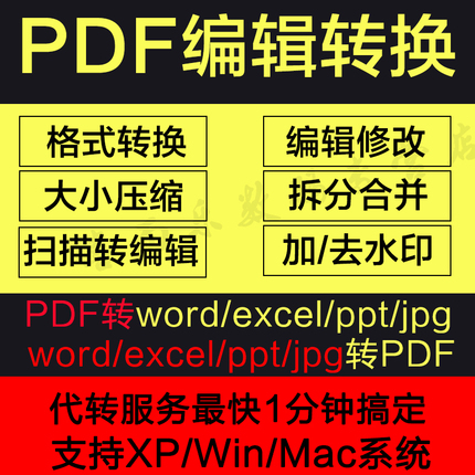 PDF转word软件永久编辑器pdf修改转成PPT/EXCEL/JPG/图片合并拆分转换器格式