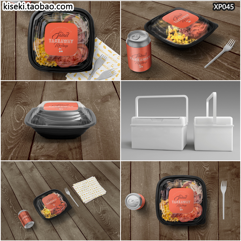 外卖快餐店打包装盒食物餐具智能贴图样机模板vi展示效果psd素材